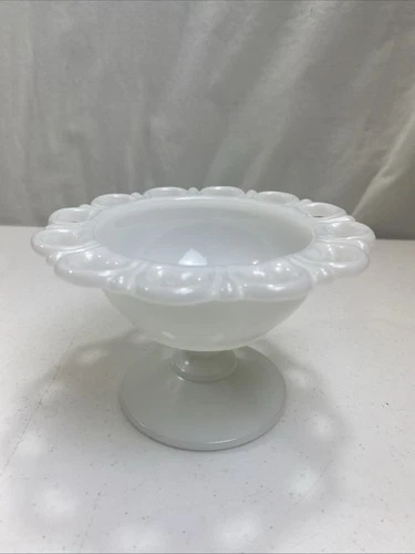Vintage Candy Dish Reticulated Milk Glass Pedestal Decorative Compote  Bowl