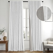 100 Blackout Linen Curtains 90 Inch 2 52"W x 90"L Pack of 2 Greyish White