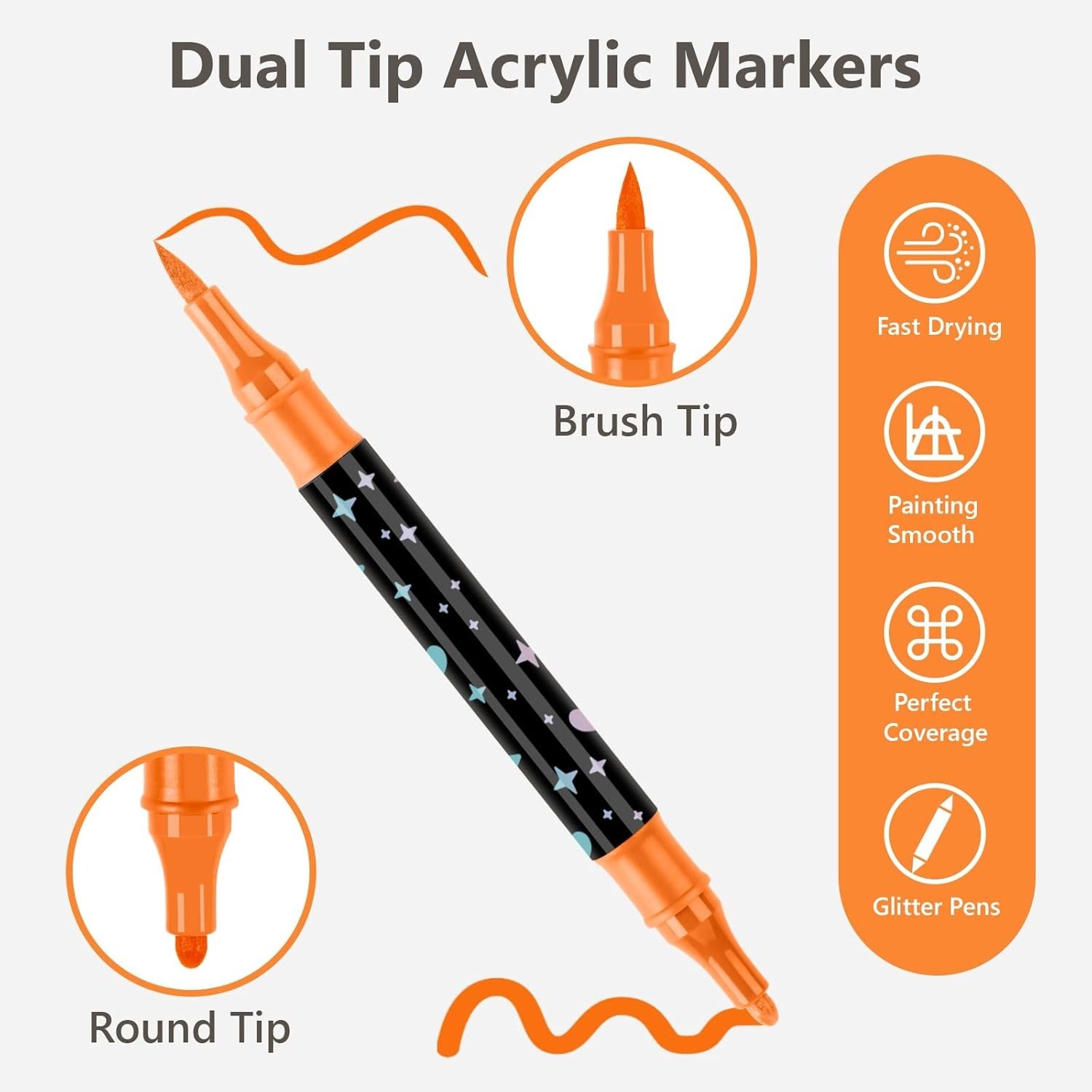 24 COLORS DUAL TIP ACRYLIC PAINT MARKER PENS SET Painting Canvas Art Supplies