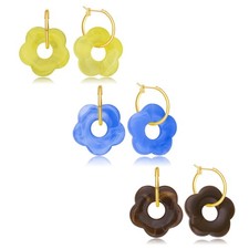 3 Pairs Acrylic Flower Hoop Earrings Women Hoops Resin Floral Daisy Drop Earring