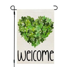St Patricks Day Garden Flag Shamrocks Heart 12x18 Inch Double Sided 12"X18"
