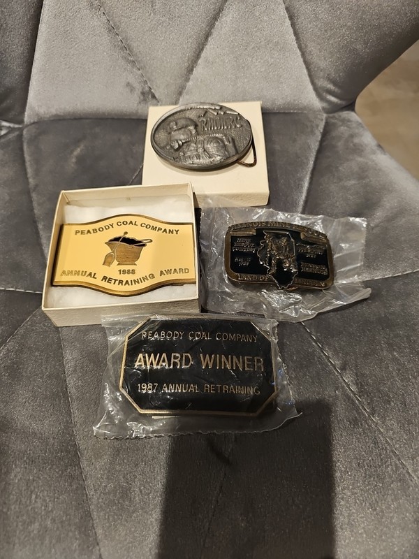 Vintage Coal Mine And Mine Rescue Belt buckles 1987, 1988, 1989 And 2014 RMMRC