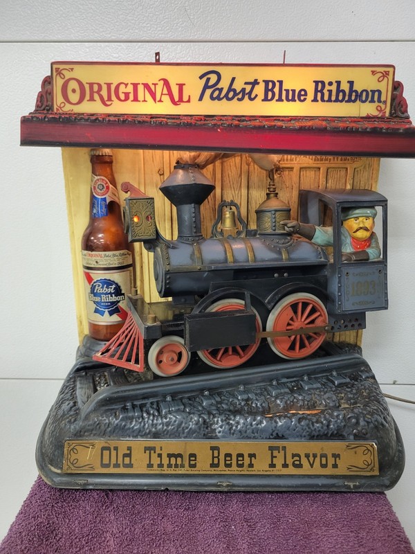 Vintage 1961 Pabst Blue Ribbon Beer Lighted Motion Train Sign, Works, PBR, RARE!