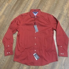 NEW Tommy Hilfiger Mens Slim fit Dress Shirt Crimson Red Large 16.5 - 34-35
