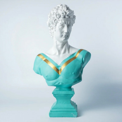 Handmade David Art Sculpture, Hand Painted Renaissance Michelangelo Statue Bust