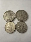 (2) Morgan 90% Silver Dollars And (2) Franklin 90% Silver 50C