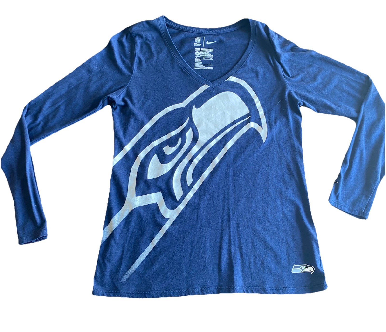 Seattle Seahawks Nike V-Neck Long Sleeve T-Shirt Blue Womens M Athletic Cut