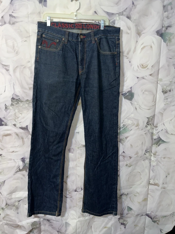 PEPE LONDON Vintage Jeans Baggy Straight Mens Size 34x34 Flap Pockets - Image 2 of 4