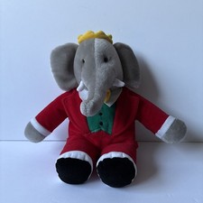 Vintage 1988 Gund Babar Elephant King Plush Stuffed Toy Red Suit Velour 14-Inch