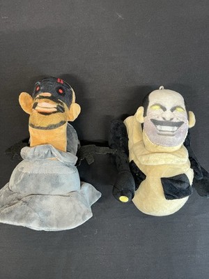 Lot of 2 Monkey Plush Stuffed Animals Small (6-14 in) Black Beige Hanging Loop