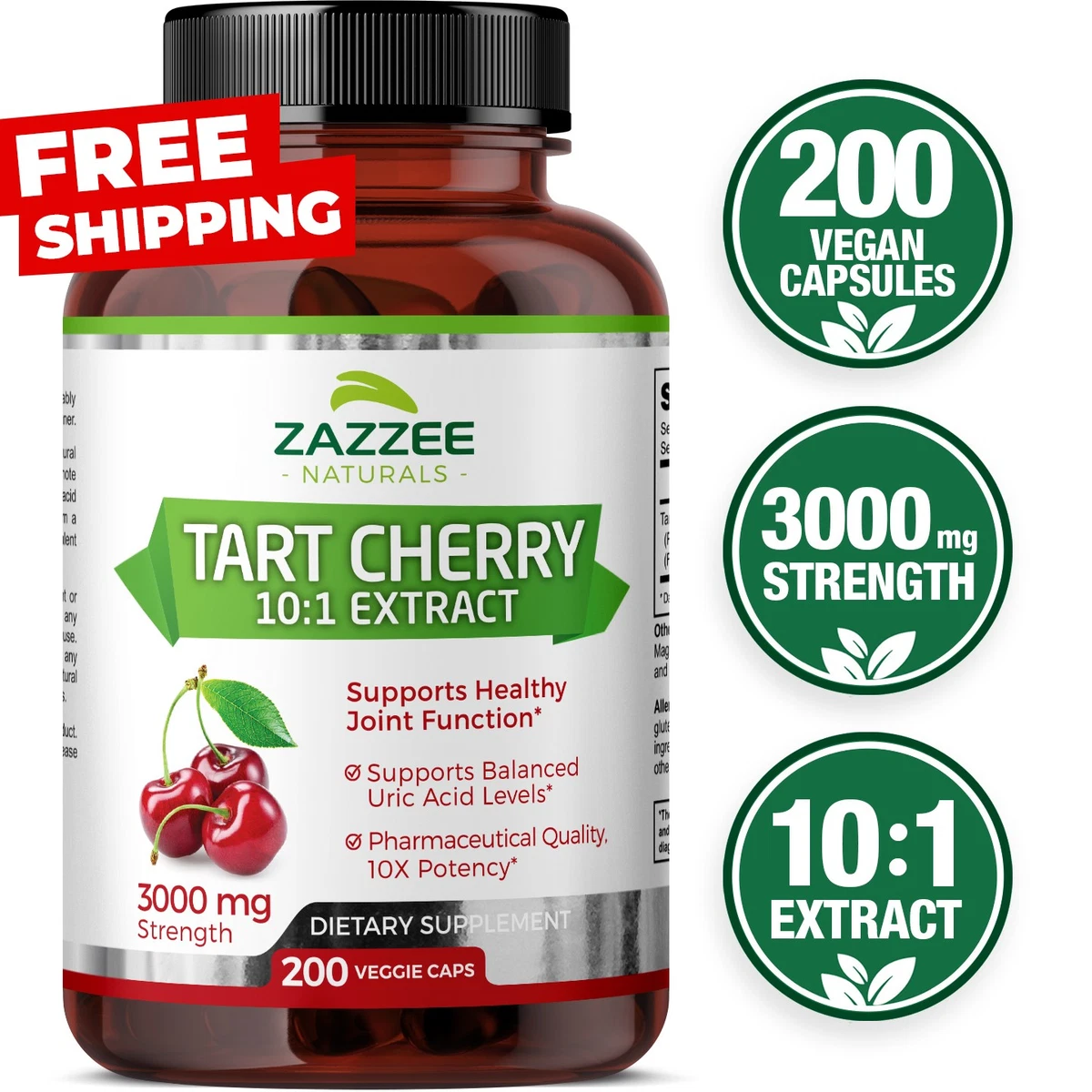 Tart Cherry Extract 200 Veggie Caps 3000 mg Strength 10:1 Extract