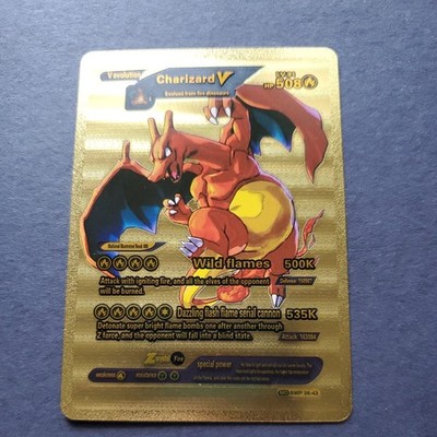 Pokemon Charizard V Gold Foil Fan Art Collector Card - 508 HP