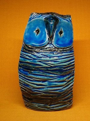Flavia Owl Italian Figurine Interior Decor Handcrafted Blue Art Ceramics