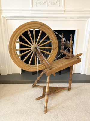 Antique 1800's Spinning Wheel Flax Yarn Wool Signed by Maker R T