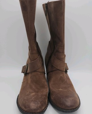 Born Boots Womens 9 Brown Leather Zip Up Block Heels Casual Harness Classic