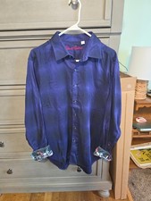 Robert Graham Star Gazer Adition Deep Navy Button-Up Dress Shirt Size Large