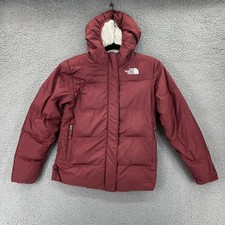 The North Face Girls Down Jacket Hoodie Fleece Pink Size Large Full Zip