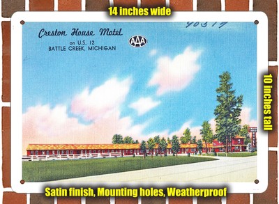 METAL SIGN - Michigan Postcard - Creston House Motel On U.S. 12, Battle Creek,