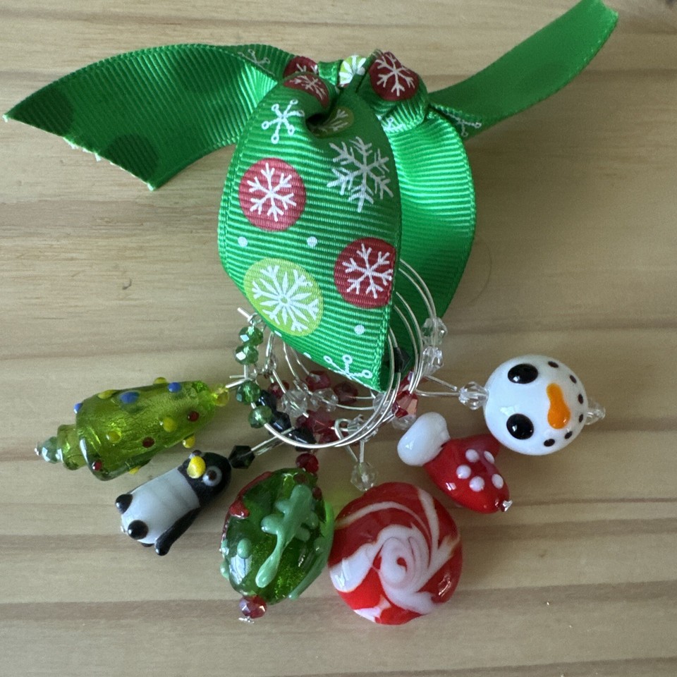 NEW! CHRISTMAS TREE GLOVE SNOWMAN Etc Wine Charm rings Set Of 6 eBay