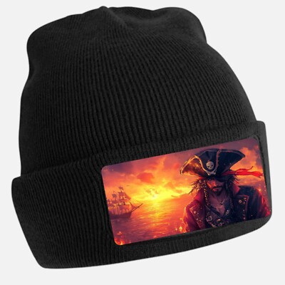 Unisex Cotton Black Anime Pirate Print Beanie Hat