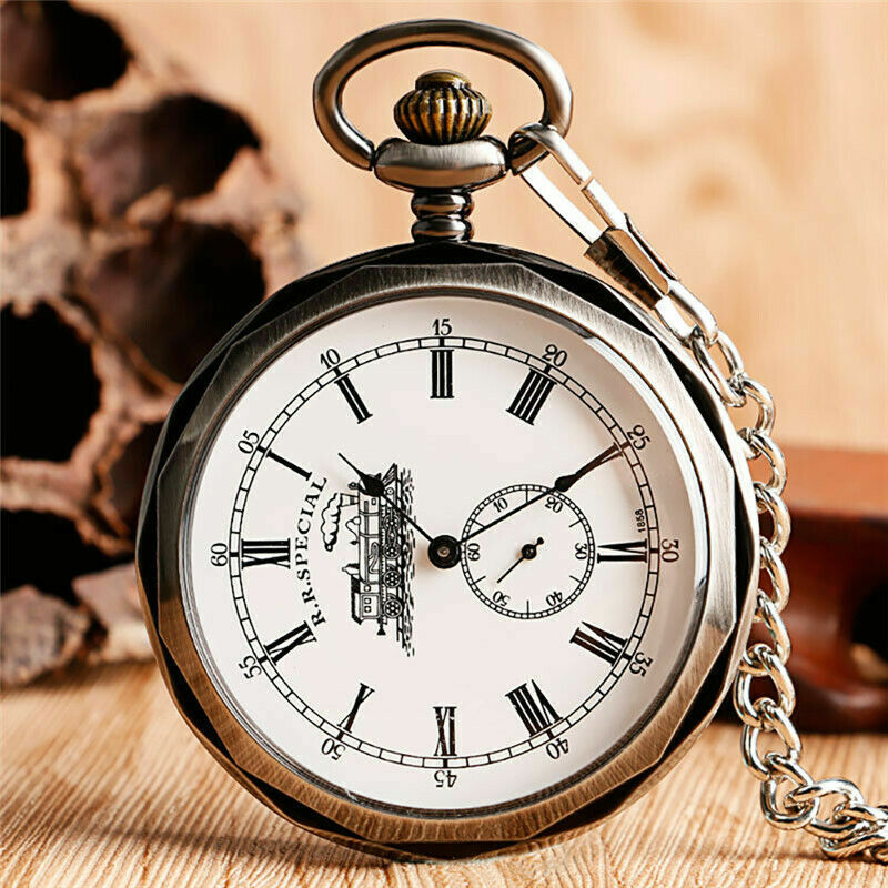 Luxury Open-Face Roman Numeral Mechanical Hand-Wind Railway Pocket Watch
