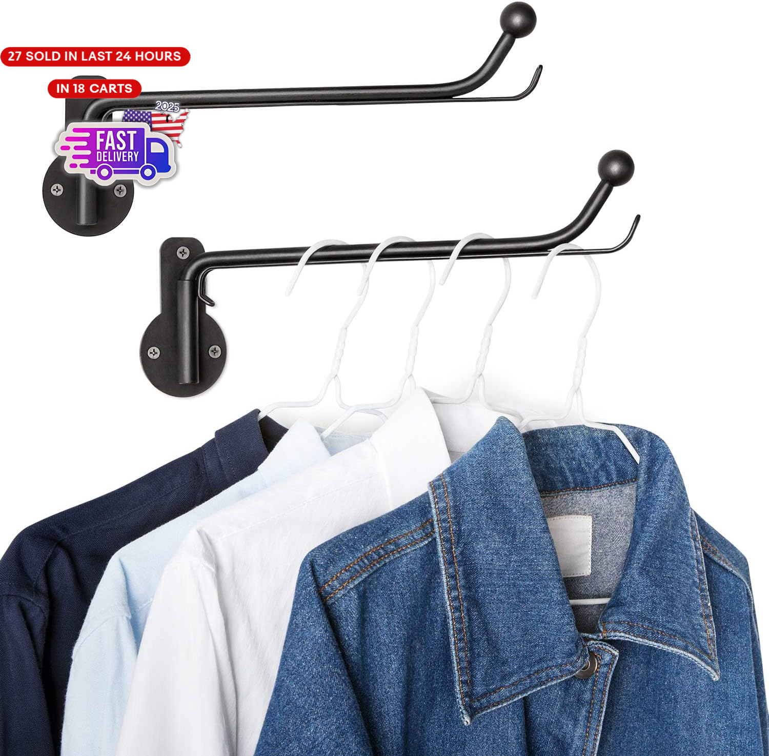 Wall Mounted Swing Arm Clothes Hanger Rack Valet Hook Metal Hanging Organizer