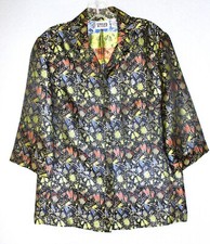 Chico's Design Jacket Size 1 M Black Metallic Gold Flowers All Over Print