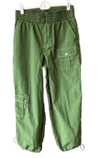 Y2K Vibes Green Wide Leg Parachute Solid Cargo Jogger Pants Size Medium EX COND
