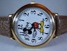 Disney Time Works Mens Vintage Mickey Mouse Watch Large Dial -Leather-VHTF-New
