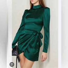 Reformation Josefine Emerald Wrap Silk Dress US 4
