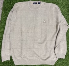 IZOD Sweater Mens L Beige Check Knit 100 Cotton Long Sleeve Crew Neck Pullover