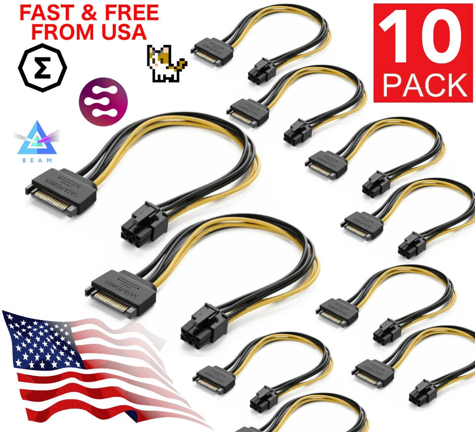 8-Inch SATA 15-Pin to 6-Pin PCI Express Card Power Cables