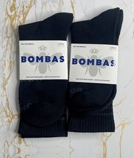 New 2 Pairs BOMBAS Socks Men Women Black Bumble Bee Sz Large Quantity Available