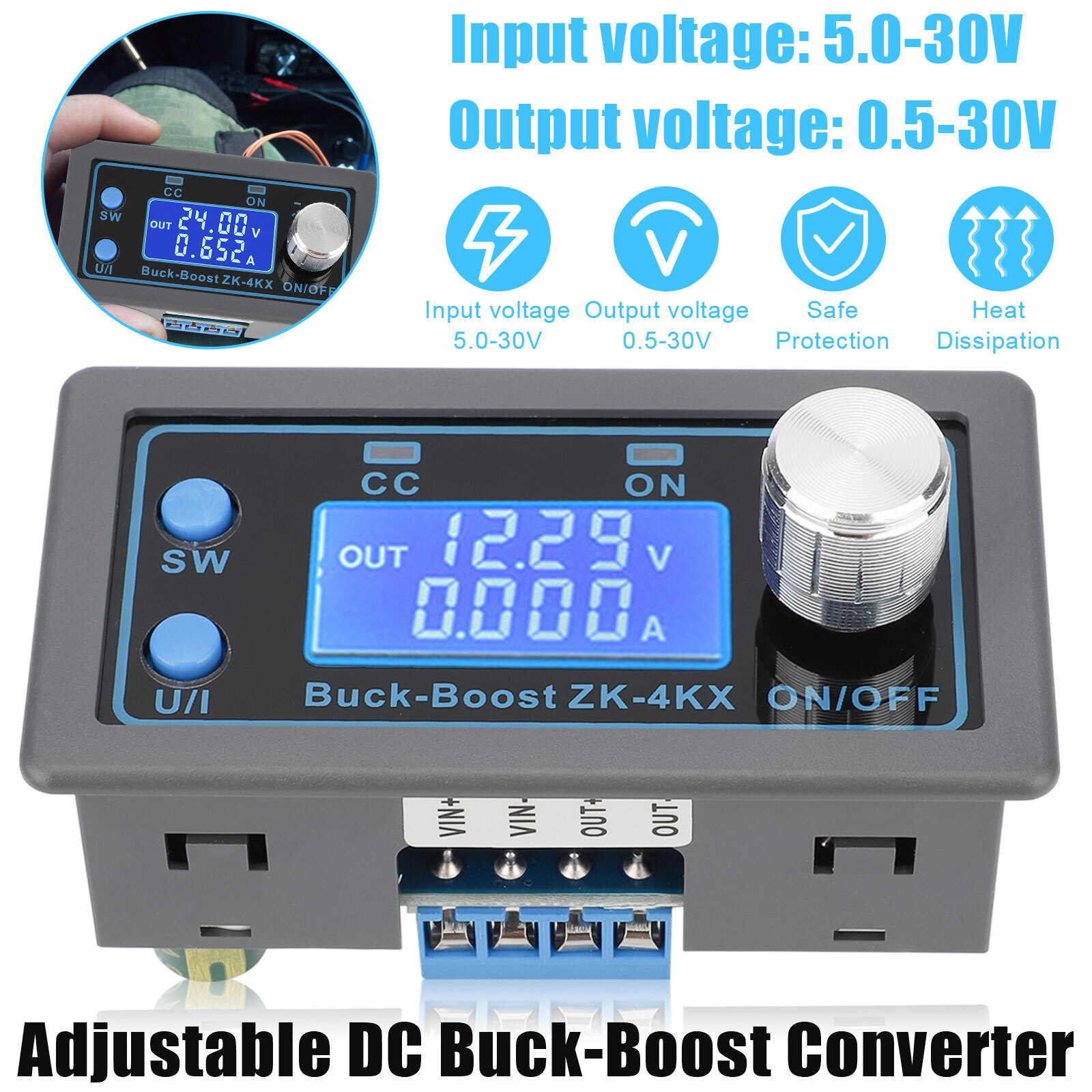 DC Adjustable Step Up Down Buck Boost Power Supply Voltage Regulator LCD Module
