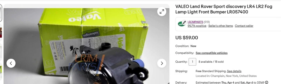 VALEO Land Rover Sport discovery LR4 LR2 Fog Lamp Light Front Bumper LR057400 - Image 2 of 4