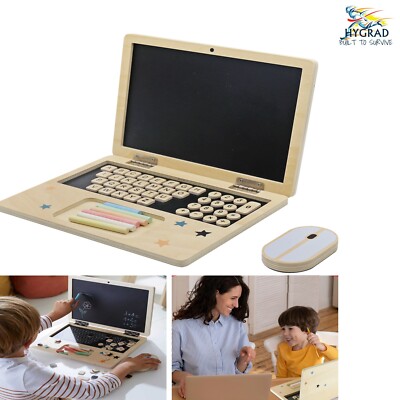 Kids Wooden Laptop with Magnetic Board Computer Pretend Roll Play Learning  Toy