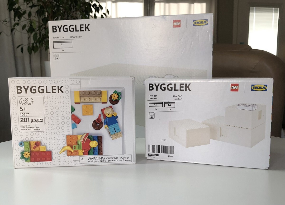 Ikea BYGGLEK LEGO box with SET of 3 sets, white - NEW - Rare