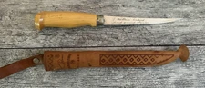 Signed Rapala 11" Overall J. Marttiini Fish Fillet Boning Knife Leather Sheath