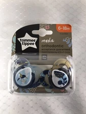 Tommee Tippee Moda 2pk Ortho Baby Pacifier Binky Soother Blue Gold Bird 6-18 mo