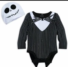 Disney Store Baby Jack Skellington Costume Bodysuit with Hat - Size 9-12M - NWT