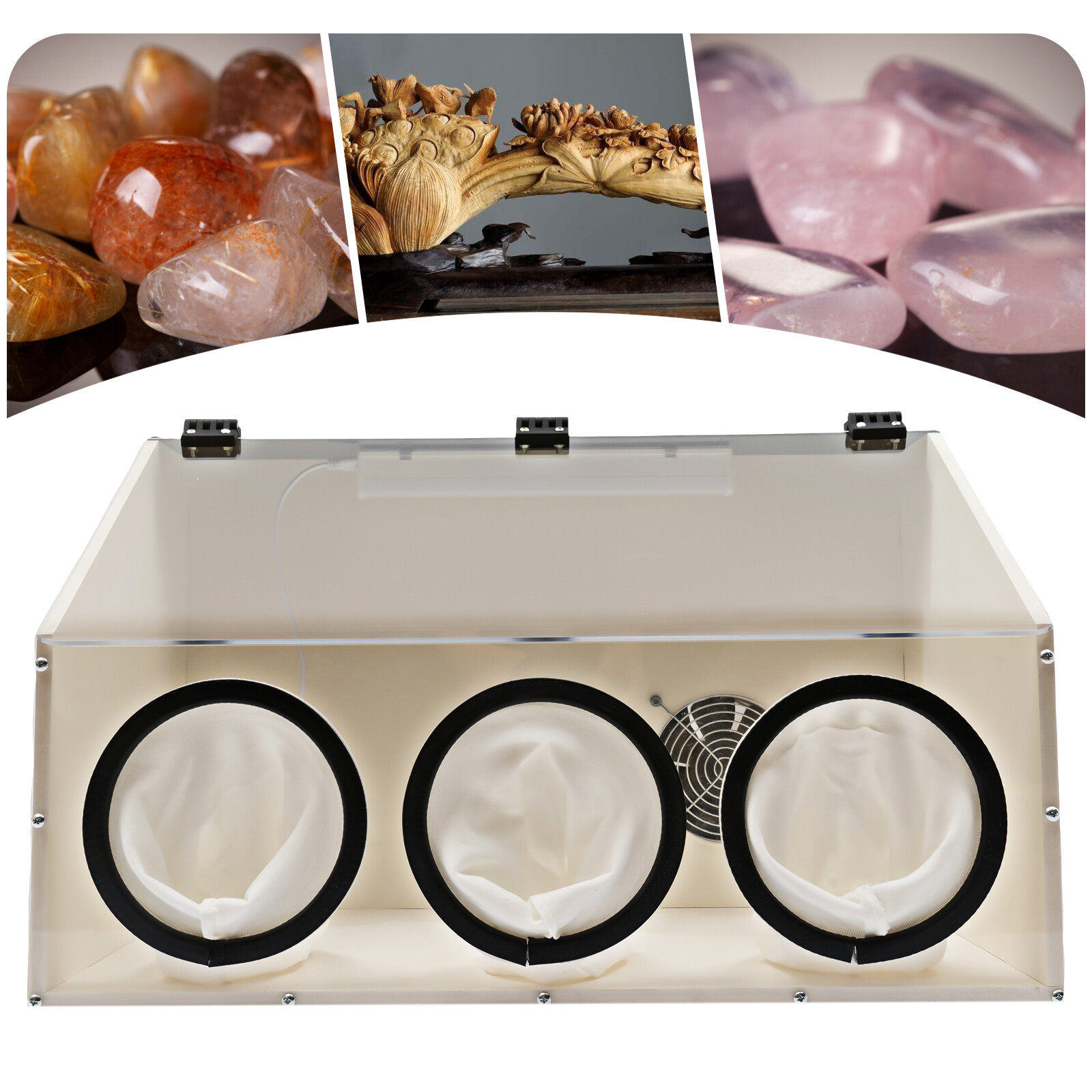 Fully Enclosed Electric Grinding Table Polisher Dust Box Acrylic Cover 2/3 Holes