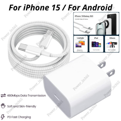 20W USB C Fast Charger PD USB C Cord Type C Power Adapter For iPhone 15 16 Pro