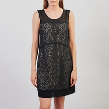 MARC JACOBS Dress Lace SILK Cotton Sleeveless Lined Pockets Black Beige Size S