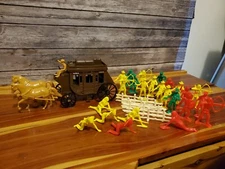 Vintage Tim Mee Toy Processed Plastic Stagecoach Cowboys & Indians Playset 7665
