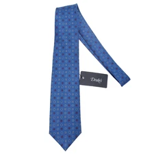 Drake's NWT Neck Tie in Blue w/ Red/White/Light Blue Geometric Pattern 100% Silk