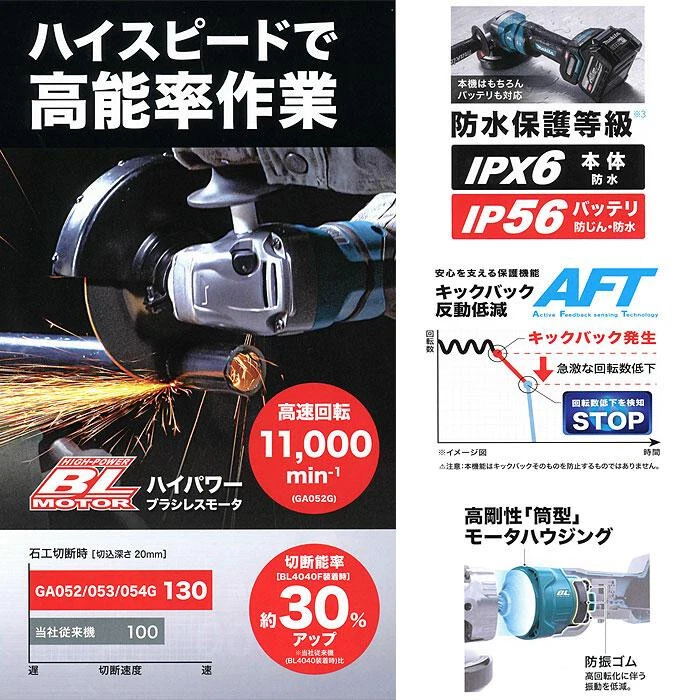 Makita Akku-Scheibenschleifer GA052GZ 100mm Paddelschalter 40Vmax nur Gehäuse - Bild 3 von 4