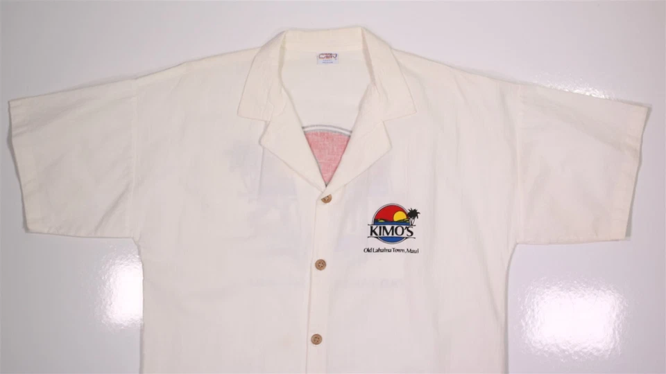 Kimo's Maui 复古 80 年代 90 年代白色夏威夷纽扣衬衫 Crazy Shirt M 出品 — 第 4/4 张图片