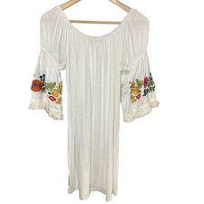 Origami By Vivien Dress White Floral Embroidered Bell Sleeve Boho Size M