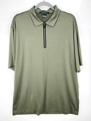 Nike Tiger Woods Platinum Golf Polo Size L Large Stripe Green Zip 336883-323