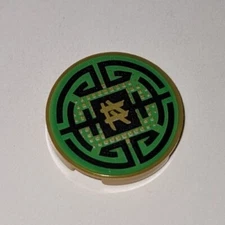 Lego 2x2 Round Pearl Gold Tile Black Circular Lines On Green Pattern Piece Part